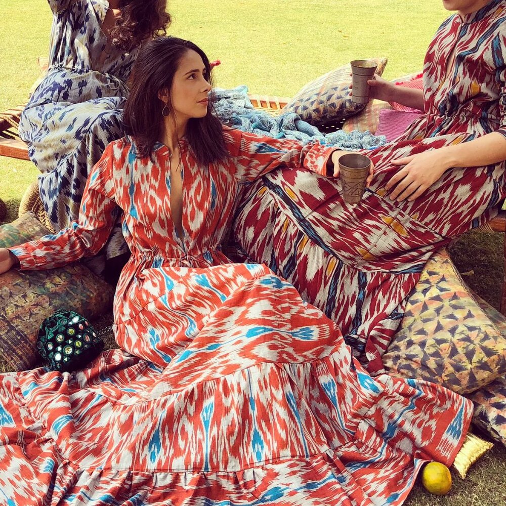 De Castro Dueña Maxi Dress in Orange and Blue